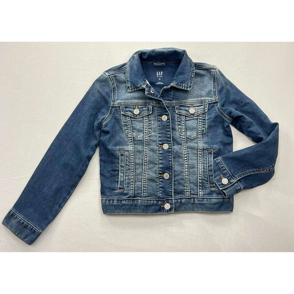 Gap Kids Denim Jacket Medium Wash Blue Button Front Stretch Size M 8-9